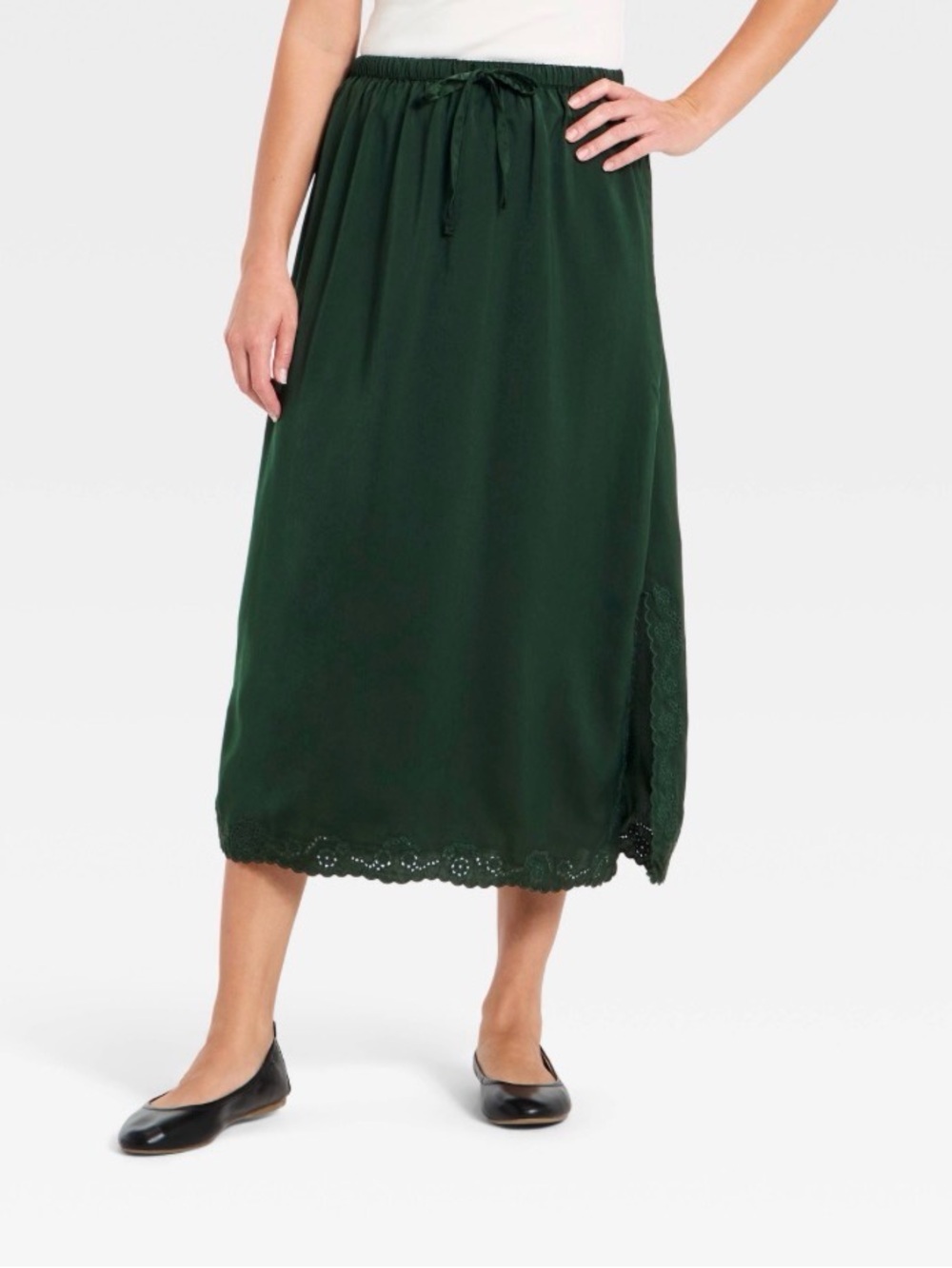 Universal Thread Dark Green Lace-Trim Maxi Skirt